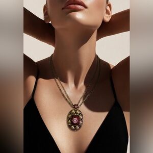 Vintage Celebrity Gold-Tone and lucite Pendant Necklace!